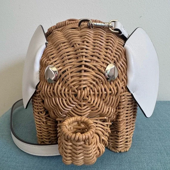 Kate Spade Wicker Tiny Elephant Crossbody Novelty Bag Collectible Preppy - Picture 3 of 16